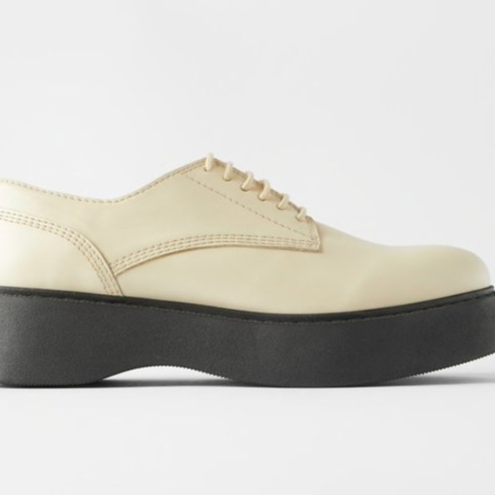 Zara Leather Lace Up Derby Shoes Off White New Size EU38 US 7 - Picture 6 of 6